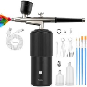 Airbrush Kit with Compressor, Bornbyme Airbrush for Nails Paint Sprayer DIY Air Brush Spray Gun for Aura Ombre Nails, Makeup, Painting, Cake Baking, Barber, Black