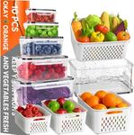 10 PCS Fruit Storage Containers for Fridge with Removable Colander, All-In-One Vegetable Berry Storage Containers for Washing, Draining, Freshness, the Largest Size with Handles