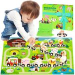 Toys for 1 2 3 4 Year Old Boy Gifts: Toddler Toys Wooden Train Set for Boys Girls Age 2 3 4 5 Educational Montessori Toys Gift for Kids Farm Animals Track Mat Set Birthday Presents for Toddlers 1+