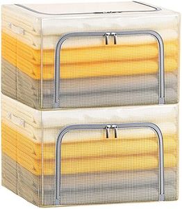 byg 110L Waterproof Transparent Storage Bins Stackable Foldable Steel Frame storage Boxes for Comforters Bedding Blankets Clothing Pillows Decorations Pack of 2