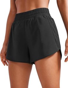 CRZ YOGA Women's High Waist Dolphin Running Shorts - 3'' Mesh Liner Quick Dry Athletic Gym Workout Shorts with Zipper Pocket Black X-Large