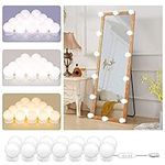 Hollywood Style Mirror Lights Kit DIY, LED Vanity Makeup Lamp 14 Globe Bulbs Dimmable Stick on to Mirror USB with 3 Light Colors & 10 Brightness Levels for Dressing Table Room, Bathroom, Bedroom