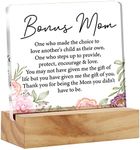 Bonus Mom Gift Step Mom Gifts, Bonus Mom Desk Decor Flowers Style Stepmother Acrylic Desk Plaque Sign With Wood Stand Home Desk Sign Keepsake Present