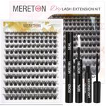 DIY Eyelash Extensions Kit,Lash Clusters Kit, Eyelash Clusters Tweezer, Cluster Lashes Bond And Seal, Clusters Lash Glue Remover Easy To Apply Lash Extensions Kit at Home D Curl 8-16mm Mix By MERETON