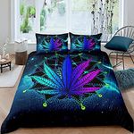 Cannabis Leaves Bedding Set Bohemian Mandala Duvet Cover Double Size Marijuana Weed Leaf Comforter Cover Set Galaxy Starry Sky Trippy Quilt Cover Blue Purple Bedding Set For Room Decor