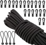 Bungee Cord Plastic kit 1/4" x 52 ft Bungee Cord with Balls and Hooks Kayak Boat Canoe Accessory Outfitting Fishing Storage Bungee Kit for Drawstring Shoelaces Clothing Backpack Bags (Black)