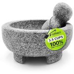 Umien™ Granite Mortar and Pestle Set Guacamole Bowl Molcajete 8 Inch - Natural Stone Grinder for Spices, Seasonings, Pastes, Pestos and Guacamole - Extra Bonus Avocado Tool Included
