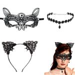 ojussa Cat Ears Headband Lace Cat Mask Sexy Masquerade Mask Black Lace Choker Catwoman Costume Eyemask Makeup Party Carnival