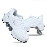 CHSSIH Roller Skates for Women Outdoor, Parkour Shoes With Wheels for Girls/Boys, Retractable Kick Rollers for Adults/Kids, Quad Roller Skates for Men, Unisex Skating Recreation Sneakers, White-7.5US