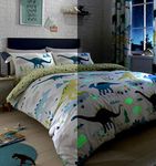 Bedlam - Glow in the Dark Dinosaur Duvet Cover - Double Bedding Size (200 x 200cm) - Reversible Designs (Geometric Triangle) - Dinosaur Bedding for Kids - Dinosaur Bedroom Accessories