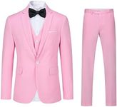 YFFUSHI Men's 3 Piece Suit Set One Button Solid Blazer Jacket Vest Pants for Business, Wedding and Prom Light Pink