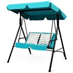 DORTALA 2-Person Porch Canopy Swing, Patio Swing Loveseat with Weather-Resistant Steel Frame and Adjustable Canopy, Outdoor Swing Glider with Soft Cushion & Backrest for Garden, Backyard and Poolside, Blue