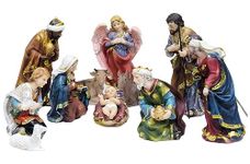 Resin Christmas Nativity Crib Statues Set - 20 cm | Baby Jesus, Joseph & Mary, 3 Kings & Others - Multicolor