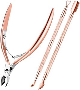 Cuticle Trimmer Cuticle Remover with Cuticle Pusher, XUNXMAS Professional Stainless Steel Durable Pedicure Manicure Tools Cutter Nipper Scissor Clipper for Fingernails and Toenails Rose Gold