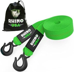 Rhino USA Tow Strap with Hooks (2 Inch x 20 Foot) Lab Tested 10,321lbs Break Strength - Heavy Duty Emergency Towing Straps with Forged Steel Hooks for Roadside Recovery - Not for Off-Road Recoveries