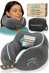 FLOWZOOM Comfy Memory Foam Travel Pillow for Airplane & Car – Adjustable Neck Cushion with 360° Support, Soft, Washable Plush Cover and Compact Mesh Bag - Grey