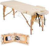 YOUNIKE Portable Foldable Massage Table - Adjustable Height Lightweight Wooden Frame Spa Bed for Tattoo, Facial, Lash, Physical Therapy, Home & Salon Use with Accessories & Non-Woven Bag, White