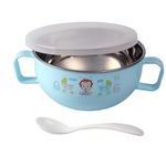 Regalo Toddler Bowls | Air Tight Stainless Steel Baby Feeding Bowl | BPA Free | Stay Warm Bowl with Spoon | Food Remains Warm- 550ML Capacity (Blue)