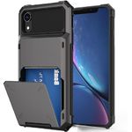 for iPhone XR Case with Card Holder[Store 5 Cards] Wallet Case with Hidden Card Slot, Heavy Dual Layer Shockproof Protective Phone Cover for Apple iPhone XR,Grey