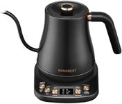 RONGBEST Electric Gooseneck Kettle, 1200W, 6 Temperature Settings, Stainless Steel Inner Lid & Bottom, 1L Quick Heating Pour Over Kettle for Coffee & Tea, Matte Black