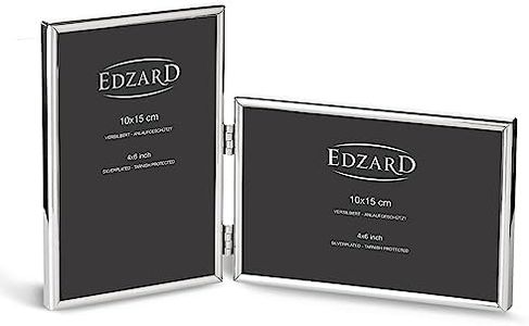 EDZARD Doble marco de fotos Otto para 2 fotos de 10 x 15 cm, plateado, protegido contra el deslustre, pared trasera de terciopelo, portafotos para poner abajo