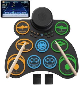 MARVTOWN Silicone Electronic Drum Sets, 9+2 Drum Practice Pads Kit with Headphone Jack, Foot Pedals,Drumsticks,Rechargeable Battery,Speaker,Kids Electric Drum Set Compatible with MIDI,Holiday Gifts