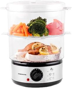 OVENTE 2 Tier Electric Food Steamer for Cooking Vegetables, Stainless Steel Base, Stackable and Dishwasher Safe Baskets, 400W with Auto Shutoff and 60-Minute Timer, 5 Quart Capacity, Silver FS62S