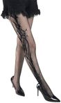 scicent Fishnet Tights Black Fish Net Side Flower Vine Fishing Net Bottom Pantyhose Stockings for Women UK 6-16 - Black-5624