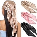 35” Large Square Satin Head Scarf - 3Pcs Satin Hair Scarves Silk Bandana Scarf Beach Headscarf Silk Feeling Scarf for Women Girls (Solid Color (Camel/Pink/Black))