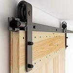 CCJH 9FT Sliding Barn Door Hardware Kit Heavy Duty Single Wood Door Roller Track kit, Smoothly and Stable, Easy Install (J Shape)