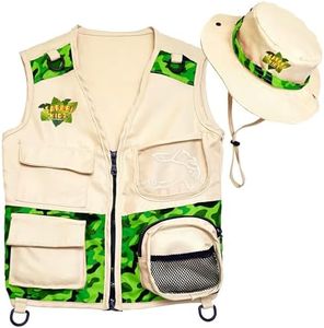 Safari Kidz Outdoor Explorer Kit - Children's Camouflage Cargo Vest and Hat Set (green)