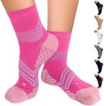 TechWare Pro Plantar Fasciitis Socks – Therapy Grade Targeted Cushion Compression Socks for Women & Men. Ankle Brace Foot Sleeve with Arch Support for Achilles Tendonitis & Heel Pain Relief Pnk/Wht M