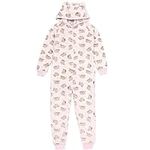 Pusheen The Cat Onesie Purr-fect For Girls | Kids Teens Pink All-Over Print Multi Brown Character OPTIONS Novelty Cat Pyjamas | Sherpa Fleece Hood with Zip 13-14 Years