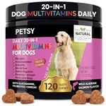 PETSY Multivitamin for Dogs – 20-in-1 Dog Multivitamin Chews with Probiotics, Glucosamine & Chondroitin with Salmon Oil, Biotin & Folic Acid | Joint, Gut, Skin & Immune Support | Natural Treats