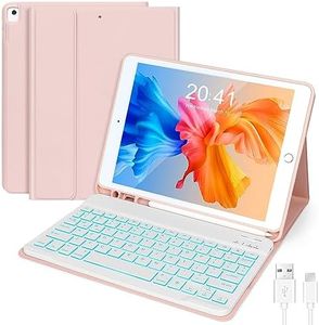 Rimposky iPad Keyboard Case for iPad 10.2 9th/8th/7th Gen 2021/2020/2019, iPad Air 3/Pro 10.5 Case with Keyboard Magnetic, Stain Resistant iPad Keyboard Cover, 7-Color Backlit, 2 BT Channel, Pink