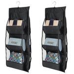 DOUBLE R BAGS Dust Proof Hanging Handbag Purse Organizer With 4 Large Compartments & Hanger For Wardrobe, Closet Storage With Zipper. Pack of 2 (Black)