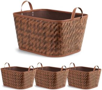 BROWNLILY Oversized Storage Baskets Laundry Hampers with Structured Frame & Supported Bottom, Extra Large Closet Bins for Shelves Blankets Car Bedroom Bathroom Organizers (Pack of 4, Brown)