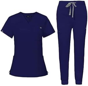 niaahinn Scrub for Women Scrubs Top with Classic V-Neck & Yoga Jogger Pants Medical Nursing Uniform Scrub Set (Navy Blue,M,Medium), Navy Blue, Medium