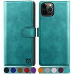 SUANPOT for iPhone 12/12 Pro 6.1 Inch case with [Credit Card Holder][RFID Blocking],PU Leather Flip Book Protective Cover Women Men for Apple 12/12 Pro Phone case Blue Green