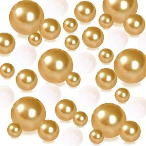 Cymtoo 140 Pieces Pearl for Vase Filler No Hole Pearl Beads for Vase Makeup Beads for Brushes Holder for Home Wedding Decor 10/14/20mm (Gold)