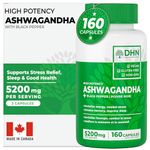 BONUS SIZE 160 Concentrated Ashwagandha Root Capsules with Black Pepper | 5200mg per serving (2600mg/Capsule X2) | Supports Resistance to Stress & Fatigue | Promotes Calm, Restfulness, Focus & Energy | 160 Vegan Capsules | Canadian Made, Quality Assured
