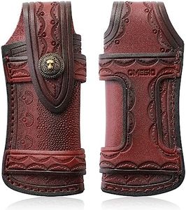 Omesio Pocket Knife Sheath Big (L), 5.28" (for <13.41cm knife) Leather Knife Sheaths for Belt, Horizontal Knife Sheath for Belt Sideways, Brown Leather Sheath for Folding Knife