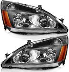 WEELMOTO Headlight Assembly for 2003-2007 Honda Accord, OE Headlamp Replacement, Black Housing, Amber Reflector, Left+Right 2/4-Door