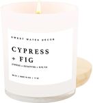 Sweet Water Decor Cypress and Fig Soy Candle | Tropical fruits, Wild Raspberry, Ripe Fig and Eucalyptus Holiday Scented Candles for Home | 11oz White Jar + Wood Lid, 50+ Hour Burn Time Made in the USA