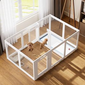ClimbHope Clear Acrylic Dog Playpen Indoor, Puppy Cat Small Pet Play Pen, Pet Cat Playpen for Rabbits, Dog Fence Crate Kennel Whelping Cage (White, 12 Panel)