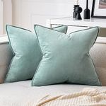 MIULEE Flanges Velvet Soft Solid Decorative Square Throw Pillow Covers Set Cushion Case for Sofa Bedroom 18x18 Inch 45x45 cm Blue Grey