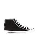 KRISP Mens Plain Canvas Classic Lace Up High Top Trainers (Black, 8) 11233-BLK-8