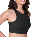 ODODOS Racerback Tank Bra for Women High Neck Non Padded Medium Support Sports Bra Workout Yoga Crop Tops, Black, X-Small