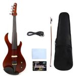 WUQIMUSC - 4/4 Full Size Silent Electric Violin Kit for Silent Electric Violin Solid Wood Body with Ebony Guitar Shaped Accessories Powerful Sound, Case, Bow