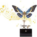 3D Metal Butterfly Music Box Plays Beautiful Melody, Mechanical Dynamic Assembly Butterfly Handmade Music Boxes with Base, 2024 Christmas, Birthday, Valentine's Day, Gifts for Her Him (Blue)